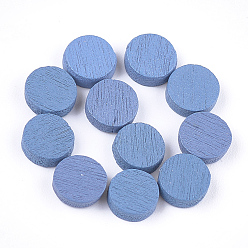 Royal Blue Painted Poplar Wood Cabochons, Flat Round, Royal Blue, 7x2mm