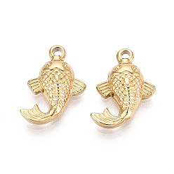 Настоящее золото 18K Текстурированные 304 подвески-рыбки из нержавеющей стали, ионное покрытие (ip), реальный 18 k позолоченный, 15.5x10x3 мм, отверстие : 1.5~1.6 мм