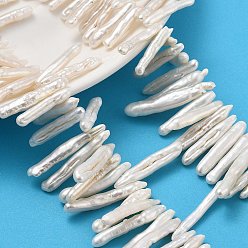 Персиковый Слойка Натуральный жемчуг в стиле барокко кеши, культивированный пресноводный жемчуг, Топ пробуренной, придерживаться, класс 6, розовые, 13~37x4~6x3~4 мм, отверстие : 0.6 мм, около 102 шт / нитка, 15.16''~15.55'' (38.5~39.5 см)