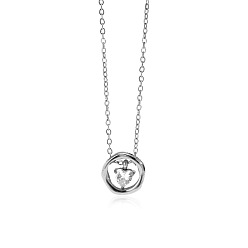 Stainless Steel Color 304 Stainless Steel Pave Clear Cubic Zirconia Ring with Heart Pendant Necklaces for Women, Stainless Steel Color, 16.34 inch(41.5cm)