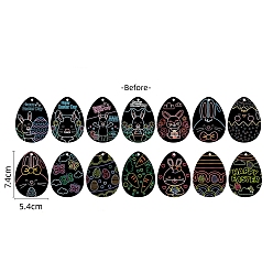 Разноцветный Царапина радуга живопись искусство бумага пасхальные яйца, сделай сам волшебное скретч-арт висячие украшения, в том числе 14яйца с бумажной карточкой, 14 шелковые ленты и бамбуковые палочки, разноцветные, упаковка: 2 мм