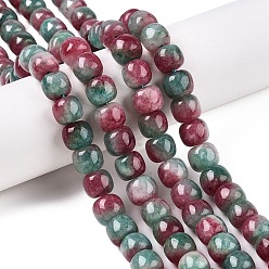 Индийский Красный Окрашенные природные белый нефрит бисер пряди, два тона, бочкообразные бусины, Индийская красная, 10x8.5~9 мм, отверстие : 1 мм, около 43~45 шт / нитка, 14.76~15.6'' (37.5~39 см)
