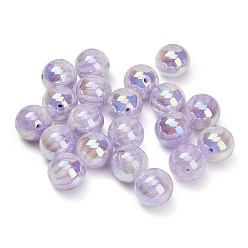 Lilac UV Plating Opaque Resin & Glitter Powder Beads, Iridescent, Round, Lilac, 16mm, Hole: 2mm