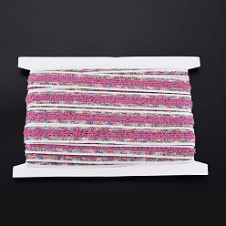 Hot Pink Nylon Ribbon, with Glass Seed Beads, Hot Pink, 3/4 inch(19~20mm)