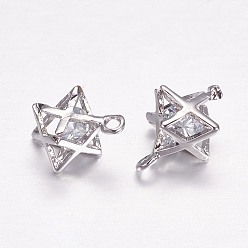 Платина Латунь прелести, со стразами, звезда, платина, 12.5x10 мм, отверстие : 1 мм