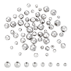 Нержавеющая Сталь Цвет 60 шт 4 стили 304 бусины из нержавеющей стали, круглые, алмазная огранка, цвет нержавеющей стали, 3~4.5x2.5~5 мм, отверстие : 1.2~1.8 мм, 15 шт / стиль