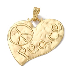 Золотой Большие сплавочные подвески, сердце со словом мира, золотые, 68x64x2 мм, отверстие : 5 мм