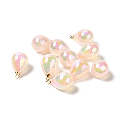 Розовый УФ-покрытие акриловыми подвесками, с легкими золотыми тонами латуни, очарование слезы, туманная роза, 19.5x12 мм, отверстие : 1.6 мм