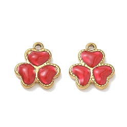 Real 18K Gold Plated 304 Stainless Steel Enamel Pendants, Three Heart Charms, Ion Plating(IP), Real 18K Gold Plated, 13x12x3mm, Hole: 1.5mm