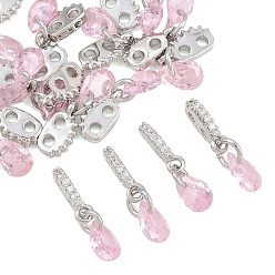 Pink SHEGRACE Brass Micro Pave Cubic Zirconia Charms, Teardrop Charms, Cadmium Free & Lead Free & Nickel Free, Long-Lasting Plated, Platinum, Pink, 14x4x4.5mm, Hole: 1.4mm