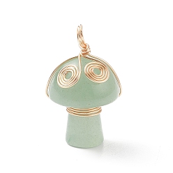 Зеленый Авантюрин Подвески из медной проволоки с натуральным зеленым авантюрином, гриб с вихревым шармом, золотой свет, 29x16.5 мм, отверстие : 3~4 мм