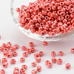 Red Glass Seed Beads, Opaque Colors Lustered, Round, Red, 4mm, Hole: 1.5mm, about 4500pcs/pound