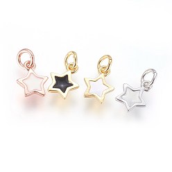 (52) Непрозрачная лаванда Эмаль латунные брелоки, звезда, разноцветные, 10x7x2 мм, отверстие : 3 мм