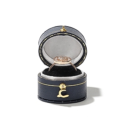 Прусский Синий Коробка для хранения колец из искусственной кожи, берлинская лазурь, 3.3x2.8x3.5 см