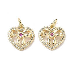 Bowknot Латунные микро проложить кубического циркония подвески, сердце прелести, стойки покрытие, долговечный, без кадмия и без свинца, золотые, бантом, 14x13x3 мм, отверстие : 3 мм