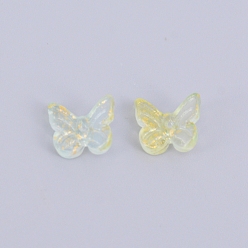 Зелено-Желтый Прозрачные и матовые стеклянные бусины, с блеском порошок, бабочка, зеленый желтый, 9.5x11x3.8~4.5 мм, отверстие : 1.2 мм