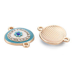 Mixed Color Rack Plating Alloy Enamel Links Connectors, with Crystal Rhinestone, Cadmium Free & Nickel Free & Lead Free, Oval with Eye, Light Gold, Mixed Color, 17x20x3mm, Hole: 1.6mm