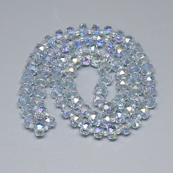 Light Steel Blue Electroplate Glass Beads Strands, Rainbow Plated, Faceted, Flat Round, Light Steel Blue, 5~6x4mm, Hole: 0.5mm, about 100pcs/strand, 23.62 inch