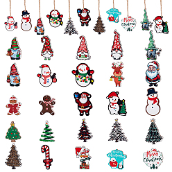 Mixed Shapes 25шт 25 стили печатные деревянные подвески, прелести рождественской тематики, разнообразные, 38.5~60x24.5~44x2.5 мм, отверстие : 1.6~2 мм, 1 шт / стиль