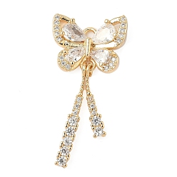 Бабочка Латунные микро проложить кубического циркония подвески, без никеля , реальный 18 k позолоченный, бабочка, 34.5x16.5x4 мм, отверстие : 1.8 мм