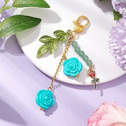Голубой Силиконовые подвески-розы, Бусины из натурального зеленого авантюрина и эмалевые подвески для брелока, кошелек, украшение для рюкзака, голубой, 112 мм