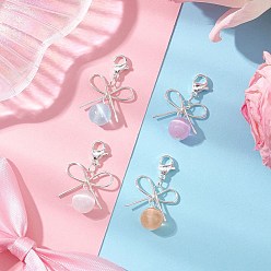 Золотой Круглый подвесной бант из натурального селенита и латуни, с 304 из нержавеющей стали Lobster Claw застежками, серебряные, 28.5 мм