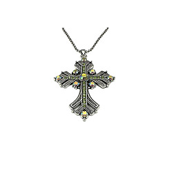 Péridot Colliers à pendentif croix en strass, avec des chaînes à billes en alliage d'argent antique, péridot, 27.56 pouce (70 cm)