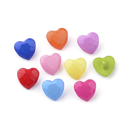 Mixed Color Acrylic Shank Buttons, Heart, Mixed Color, 13.5x14x7.5mm, Hole: 3mm