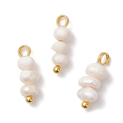 Золотой Подвески из натурального пресноводного жемчуга в форме картофеля, с медными петлями, старинный белый, золотые, 12.5x3.5~5.5x4.5 мм, отверстие : 2 мм