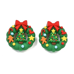Christmas Wreath Рождественские силиконовые бусины, фокусные бусы, зелёные, Рождественский венок, 28x27x13.5 мм, отверстие : 2 мм