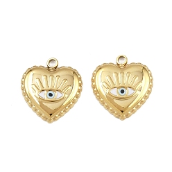 Настоящее золото 18K 304 из нержавеющей стали шармы эмали, сердце с сглаза, ионное покрытие (ip), ручная полировка, реальный 18 k позолоченный, 14x13x2 мм, отверстие : 1.4 мм
