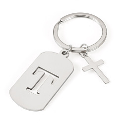 Letter T 1Porte-clés en acier inoxydable, avec porte-clés fendus, rectangle, couleur inox, lettre t, 72mm