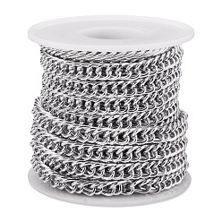 Platinum 5M Aluminium Curb Chains, Unwelded, with Spool, Platinum, 10x6.5x1mm