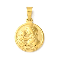 Золотой 304 подвески из нержавеющей стали, религиозная, плоский круглый со святым шармом, золотые, 22x18.5x3 мм, отверстие : 4x3 мм
