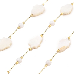 Настоящее золото 18K Ионное покрытие (ip) 304 цепи для канцелярских скрепок из нержавеющей стали, пайки, с стеклянные бусы, реальный 18 k позолоченный, 13.5x9.5x3 мм, около 16.40 футов (5 м) / рулон