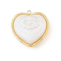 Сердце 304 нержавеющая сталь с акриловыми подвесками, золотые, сердце с цветочными подвесками, 21.5x20.5x7.5 мм, отверстие : 1.5 мм
