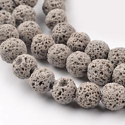 Gray Synthetic Lava Rock Round Beads Strands, Dyed, Gray, 6mm, Hole: 1mm, about 63pcs/strand, 15.7 inch