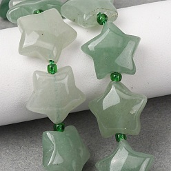 Зеленый Авантюрин Естественный зеленый авантюрин бисер нитей, звезда, с бисером, 15~15.5x16~16.5x6.5~7 мм, отверстие : 1.4 мм, около 25 шт / нитка, 15.75''~16.14'' (40~41 см)