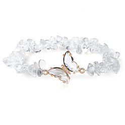 Хрусталь Модные браслеты из бисера с натуральными кристаллами кварца, металлические браслеты-бабочки для женщин