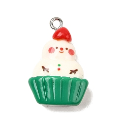 Снеговик Рождественские подвески из непрозрачной смолы, с железной платиной петлей, снеговик, 26x17x9.5 мм, отверстие : 2 мм