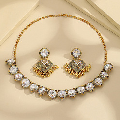 Золотой Комплекты из ожерелий и серег-гвоздиков из сплава ромбов и стекла, золотые, 480 мм