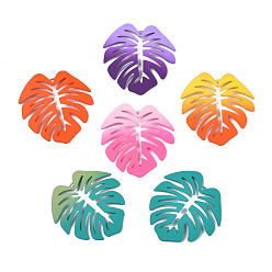 Mixed Color Spray Painted Iron Pendants, Tropical Leaf, Mixed Color, 46x44x4.5mm, Hole: 1.6mm