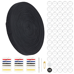 Черный Поделок швейные наборы, эластичный шнур из полиэстера, резьбонарезной станок из железа, круглая пуговица для рубашки с 2-образным отверстием, чёрные, 19 мм