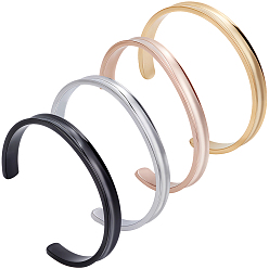 Mixed Color 4Pcs 4 Colors Stainless Steel Open Cuff Bangles, Mixed Color, Inner Diameter: 2-1/4 inch(5.7cm) x 2-3/8 inch(5.9cm), 1pc/color
