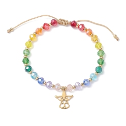 Angel & Fairy 304 из нержавеющей стали шарм браслеты, Браслеты из плетеных бусин из цветного стекла градиента для женщин, золотые, ангел и фея, внутренний диаметр: 2-1/4~3-1/8 дюйм (5.65~8.05 см)