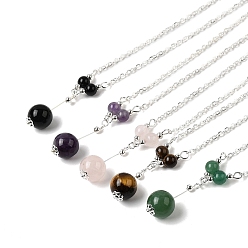 Смешанные камни Природные драгоценные камни кулон ожерелье, с железными цепями и пружинной застежкой, 16.9 дюйм (42.9 см)