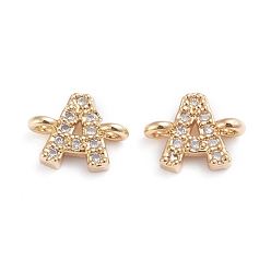 Letter A Латунные микро-паве кубические цирконии буквы ссылки, для изготовления именных ожерелий, долговечный, буквы, прозрачные, реальный 18 k позолоченный, letter.a, 7x9x2.8 мм, отверстие : 1 мм