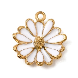 Blanco 304 colgantes de esmalte de acero inoxidable, encantos de la flor, revestimiento de iones (ip), real 18 k chapado en oro, blanco, 15x13x3 mm, agujero: 1.2 mm
