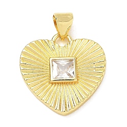 Clair Pendentifs en laiton zircon cubique pavé, charmes de coeur, sans plomb et sans cadmium, plaqué longue durée, crémaillère plaquage, réel 18 k plaqué or, clair, 19x19x3.5mm, Trou: 5x3.5mm