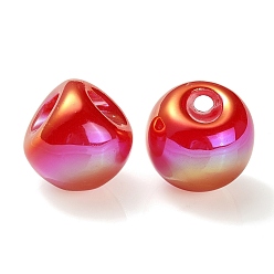 Red UV Plating Rainbow Iridescent Acrylic Beads, Round, Red, 18.5x19x19mm, Hole: 4mm
